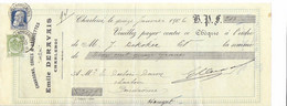 Quittance. Chèque. 1906. Emile Deravais. Charleroi. Charbons. - 1900 – 1949