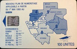 GABON  -  Phonecard  -  Nouveau Plan De Numérotage  -  SC 5 ON  -  100 UNITES  -  Control Number : Impact - Gabun