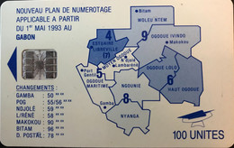 GABON  -  Phonecard  -  Nouveau Plan De Numérotage  -  SC 7  -  100 UNITES  -  Red Control Number - Gabon