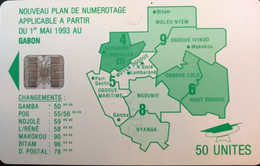 GABON  -  Phonecard  -  Nouveau Plan De Numérotage  -  SC 7  -  50 UNITES  -  No Control Number - Gabun