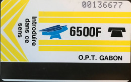 GABON  -  Phonecard  -  Magnétique  -  OPT GABON  - Jaune -  6500 F  -  Control Number (O Barré - Grands Chiffres) - Gabon