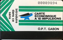 GABON  -  Phonecard  -  Magnétique  -  OPT GABON  - Vert  -  10 Impulsions  -  Control Number : 0 Barré, Grands Chiffres - Gabun