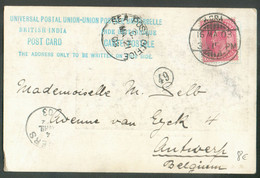 1a. Rose Canc. Cds ACRA On PPC (Humayun's Tomb Delhi)  16 March 1903 To Antwerp (Belgium)  - 18769 - 1902-11 Roi Edouard VII