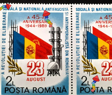 Stamps Errors Romania 1989, Mi 4544 Printed With Line "a" Pair  Mnh - Plaatfouten En Curiosa