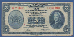 NETHERLANDS INDIES  - P.113a – 5 Gulden L.02.03.1943  VF Serie CL203391B - Dutch East Indies