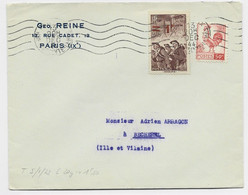 FRANCE COQ 50 COQ+ 1FR MINEURS LETTRE PARIS 13 DEC 1944 AU TARIF - 1944 Hahn Und Marianne D'Alger