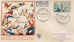 P) 1955 FRANCE, FDC, J.P.C FLORIAN FRENCH FABULISTTHE, 200TH ANNIVERSARY OF THE BIRTH OF J.P.C DE FLORIAN STAMP, XF - Other & Unclassified