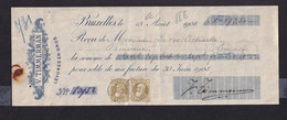 DDAA 476 - Reçu TP Grosse Barbe BRUXELLES 1908 Vers Le Brasseur Devos- Lecluselle à LEUZE - Entete Timmerman, Levures - Biere