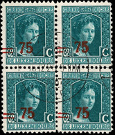Luxembourg, Luxemburg 1915 Marie-Adelaide 75c./62,5c. Bloc à 4 Oblitéré, Surcharge Déplacée / Rare - 1914-24 Maria-Adelaide