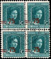 Luxembourg, Luxemburg 1915 Marie-Adelaide 75c./62,5c. Bloc à 4 Oblitéré, Surcharge Déplacée / Rare - 1914-24 Marie-Adelaide