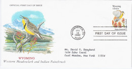 USA United States 1982 FDC Wyoming, Western Meadowlark And Indian Paintbrush, Bird Birds Flower Canceled In Washington - 1981-1990