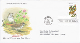 USA United States 1982 FDC Vermont, Hermit Thrush And Red Clover, Bird Birds Flower Flowers, Canceled In Washington - 1981-1990