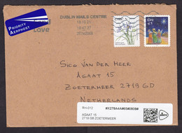 Ireland: Airmail Cover To Netherlands, 2021, 2 Stamps, Flower, Christmas Star, Sorting Label (minor Damage) - Covers & Documents