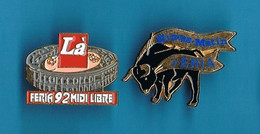 2 PIN'S  //   ** LÀ FERIA '92 / MIDI LIBRE &. NIMES-MATIN ** - Bullfight - Corrida