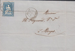 1854 - 1862. SCHWEIZ. Sitzende Helvetia. 10 RAPPEN. On Cover Cancelled CORCELLES 21 FEVR 61. Fold. Arrival... - JF425841 - Covers & Documents