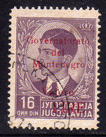 MONTENEGRO 1942 GOVERNATORATO RED OVERPRINTED SOPRASTAMPA ROSSA LIRE 16d USATO USED OBLITERE' - Montenegro