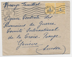 FRANCE ARC TRIOMPHE 2FRX2 LETTRE COVER PARIS 109 13 MARS 1945 POUR CROIX ROUGE SUISSE AU TARIF - 1944 Hahn Und Marianne D'Alger