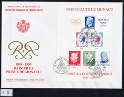 Monaco 1999 Prince Rainier Royalty Stamp-on-Stamp Miniature Sheet On Fdc – Uncommon. - Brieven En Documenten
