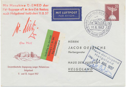 BUNDESREPUBLIK 1957 Berliner Bauten 25 (Pf) Privat-Ganzsachenumschlag Begegnung Junge Philatelisten Helgoland SONDERFLUG - Briefe U. Dokumente