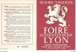 Ticket Entrée Neuf 2 Volets Foire De Lyon 1954 Superbe - Toegangskaarten