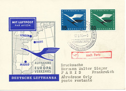 BUNDESREPUBLIK 1955 Selt. LH.150 Kab.-Erstflug Aufnahme Des Europaverkehrs Mit Convair CV-340 "Frankfurt - Paris" - Briefe U. Dokumente