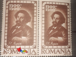 Stamps Errors Romania  1947 Mi 1050, Art Painting Repin With Printed  Double Line Vertical  Color Paar X2 Mnh Unused - Plaatfouten En Curiosa