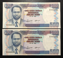 BURUNDI, 2 X Uncirculated Banknotes, « 500 FRANCS », 1995 - Autres - Afrique