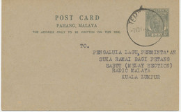 PAHANG, MALAYA 1958 6 C Grey On Grey Superb Used Postal Stationery Postcard (H&G 9) - Pahang
