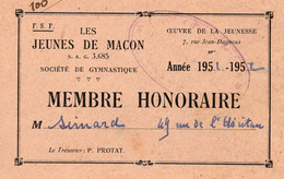 Les Jeunes De Macon Société De Gymnastique  Oeuvre De La Jeunesse - Tarjetas De Membresía