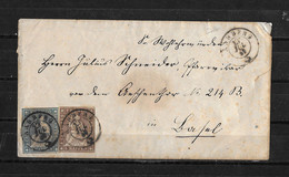 1854-1862 HELVETIA / STRUBEL (Ungezähnt) → Briefumschlag AARBERG (Fingerhutstempel)   ►SBK-23B4.Vb. & 22B4.V◄ - Storia Postale