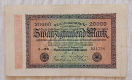 Germany 1923 - 20 000 Mark Reichsbanknote - No A-WK 031728 - P# 85b - VVF - 20000 Mark