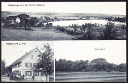 1909 Gelaufene 3 Bildrige AK Katzensee Von Der Ruine Altburg Mit Restaurant J. Hess. Gestempelt Regensdorf - Regensdorf