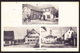 1920 Gelaufene AK "Gruss Aus Watt" 3 Bildrig, Pferd Vor Uhrmacher Geschäft. Stempel Watt B. Regensdorf. Ränder Minim - Regensdorf