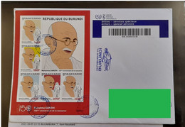 BURUNDI 2nt.Oct'2021 RED Miniature Sheet On 150th Birth Of Mahatma Gandhi Franked REGISTERED Cover Travelled To India - Usados
