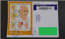 BURUNDI 2nt.Oct'2021 ORANGE Miniature Sheet On 150th Birth Of Mahatma Gandhi Franked REGISTERED Cover Travelled To India - Usados