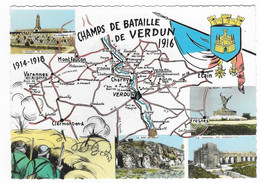 CPSM MULTIVUES, CARTE DES CHAMPS DE BATAILLE DE VERDUN 1916, FORT DE VAUX, TRANCHEE DES BAIONNETTES, MORT HOMME MEUSE 55 - Verdun