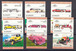 ST. VINCENT 1983, Cars, Superb U/M Mint Never Hinged Se-tenant Set Overprint With "SPECIMEN", Only A Few Hundred Issued, - St.Vincent (1979-...)