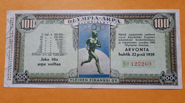 FINLANDE 1939 BILLET DE LOTERIE AU PROFIT DE L'ENTRAINEMENT DE L'EQUIPE OLYMPIQUE FINLANDAISE - Finnland