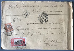 Tunisie Enveloppe Recommandée TAD SOUSSE, Tunisie 26.8.1924 Pour Rabat, Maroc - (W1415) - Lettres & Documents