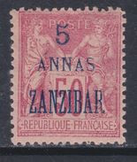 Zanzibar N° 28 X : 5 Annas  Sur 50 C. Rose Type II Trace De Charnière Sinon TB - Ongebruikt