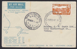 Airmail Cover 7d Brown Trans-Tasman Christchurch - Kaitaia - Sydney (B) - Luftpost