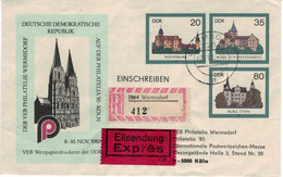 VEB Philatelie Wermsdorf Export > 5000 Köln - Rochsburg Schwarzenberg Stein Burgen DDR - Eilsendung - Enveloppes - Oblitérées