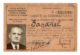 VP18.552 - MILITARIA - PARIS 1947 - Carte Du Combattant - Mr Henri SAPANEL Né à SAINT JULIEN DU PINET - Dokumente