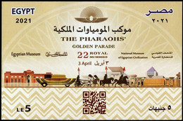 EGYPT 2021 THE PHARAOHS GOLDEN PARADE IMPERF. SOUVENIR SHEET OF 1 STAMP IN MINT MNH (**) - Oblitérés