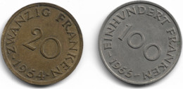 Monnaie France Sarre 2 Pieces 100 Franken 1955 Et 20 Franken 1954  Plat 3 N0104 - Sonstige & Ohne Zuordnung