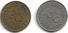 Monnaie France Sarre 2 Pieces 100 Franken 1955 Et 20 Franken 1954  Plat 3 N0104 - Other & Unclassified