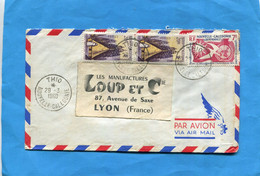 Marcophilie*-Nouvelle Calédonie  Pour Françe  CadTHIO- 1960--3-stampN°290droits De L'homme+276 Hutte - Lettres & Documents