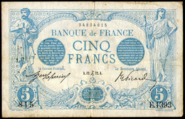 Frence,1912, 5 Francs Bleu P-70a.1,as Scan - 5 F 1912-1917 ''Bleu''