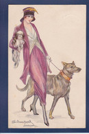 CPA BOMPARD Femme Woman Art Déco Circulé Chien Dog Berger Allemand - Bompard, S.