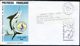 Enveloppe 1er Jour Sans Affranchissement De Papeete Pour La France - Pêche Au Marlin - Covers & Documents